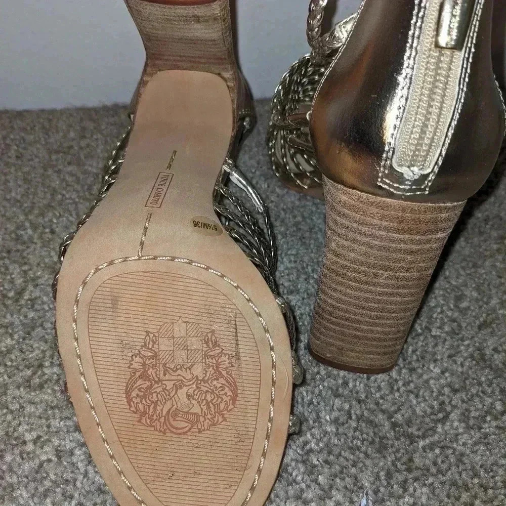 Vince Camuto Gold Braided Strappy Heels Ankle Strap Party Shoes 5.5‎ NEW - Picture 3 of 9